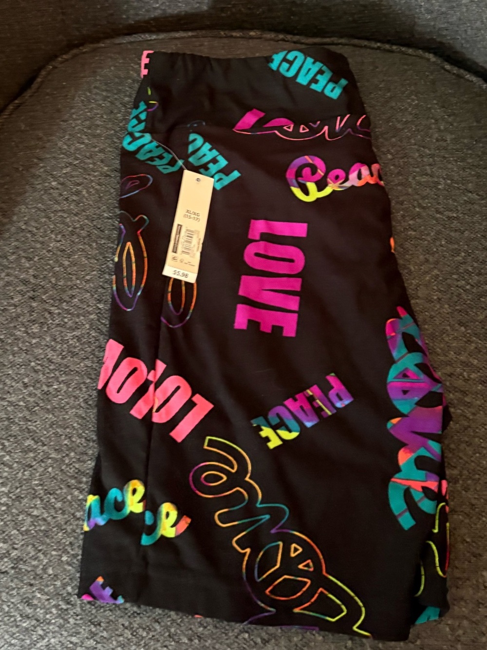 Black Biker Shorts with Neon Pink, Teal & Yellow 'Love' & 'Peace' Graphics
